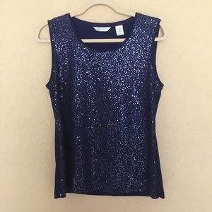 Laura Ashley Midnight Blue Sequin Front Tank Med